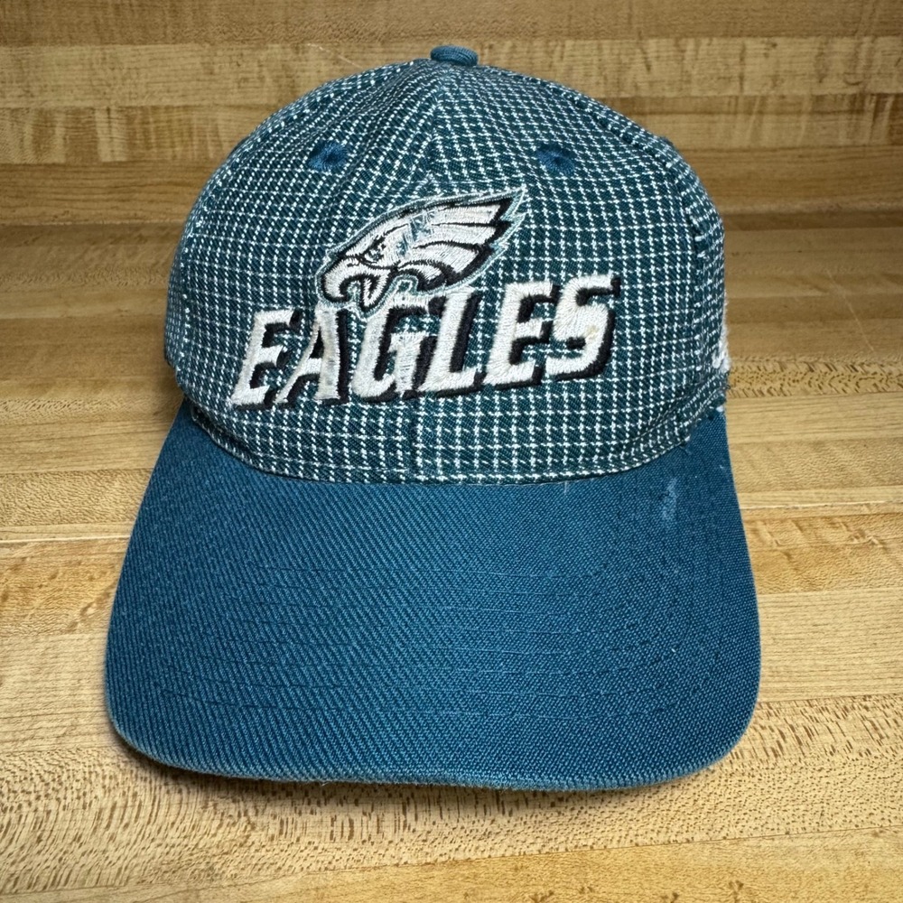 Vintage Philadelphia Eagles Logo Athletic Hat NFL Pro Line Diamond Grid Cap Teal